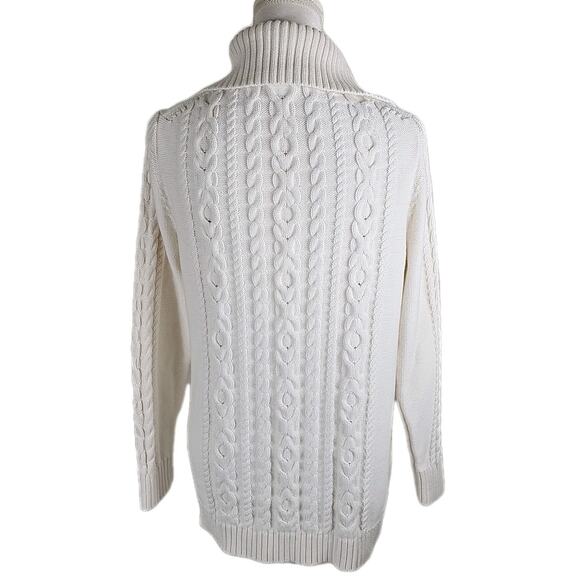 LL. Bean ~Woman Size M~ White Knit Cotton Button-Up Cardigan Sweater Long Sleeve - Picture 3 of 15